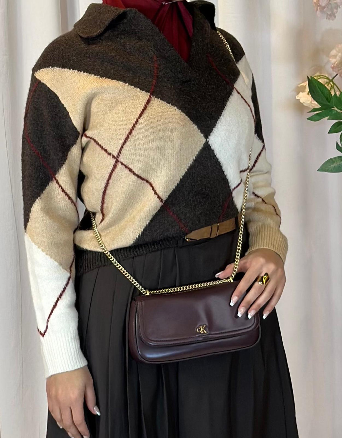 Pull à carreaux chocolat & crème