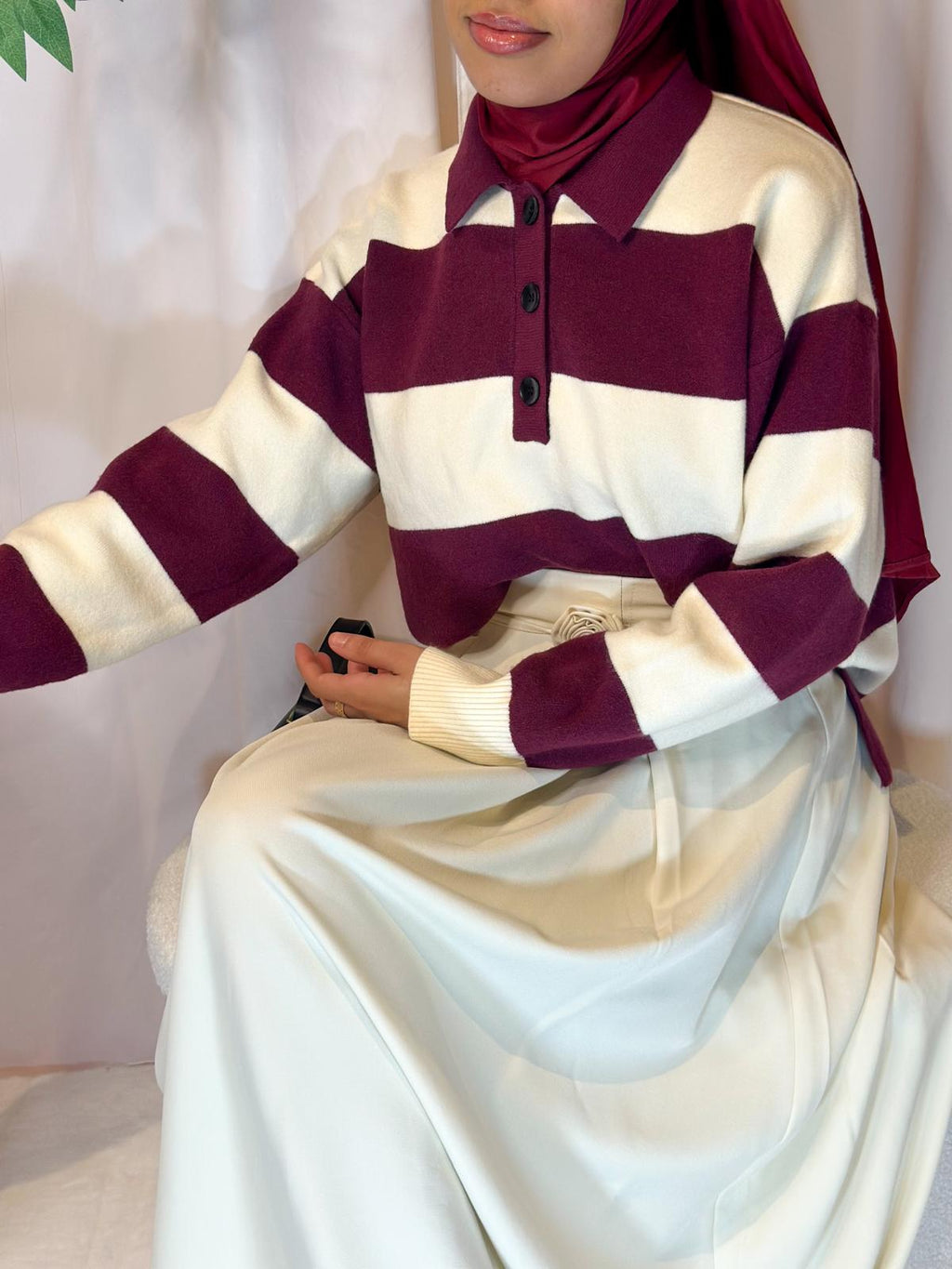 Pull à rayures bordeaux