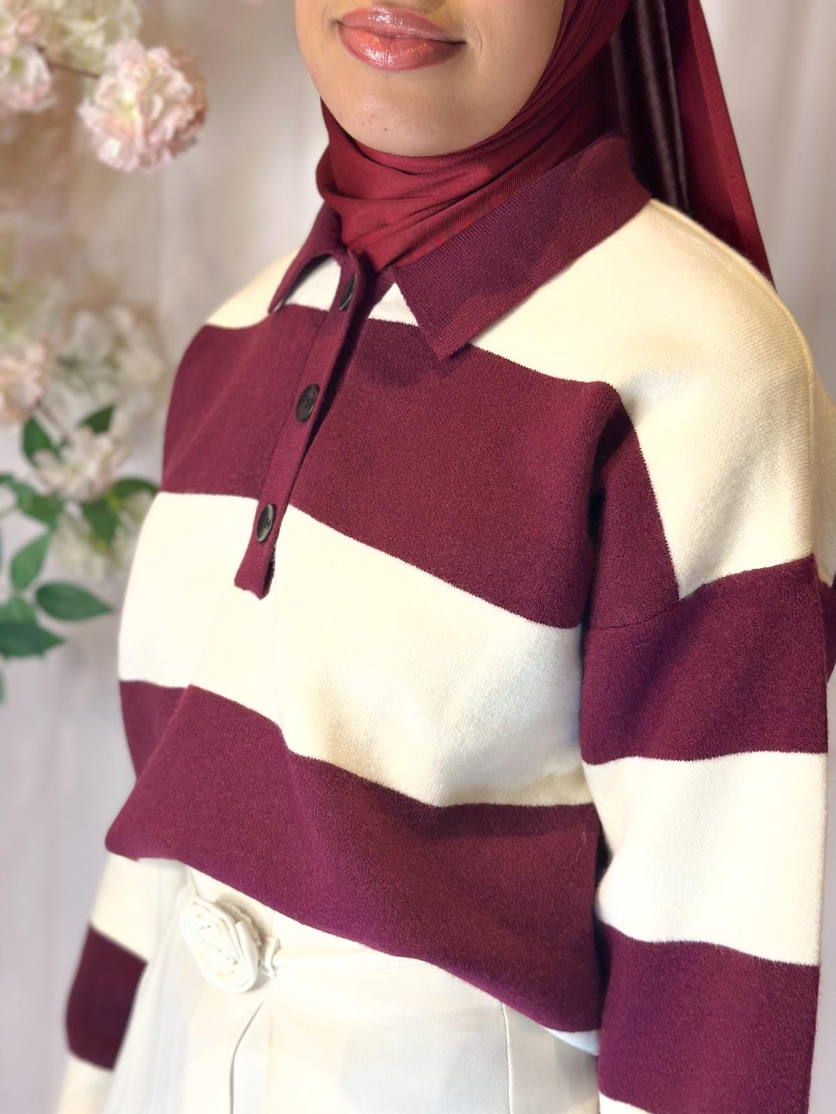 Pull à rayures bordeaux