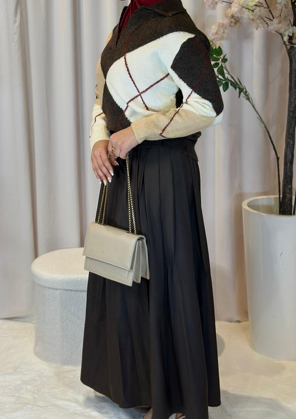 Pull à carreaux chocolat & crème